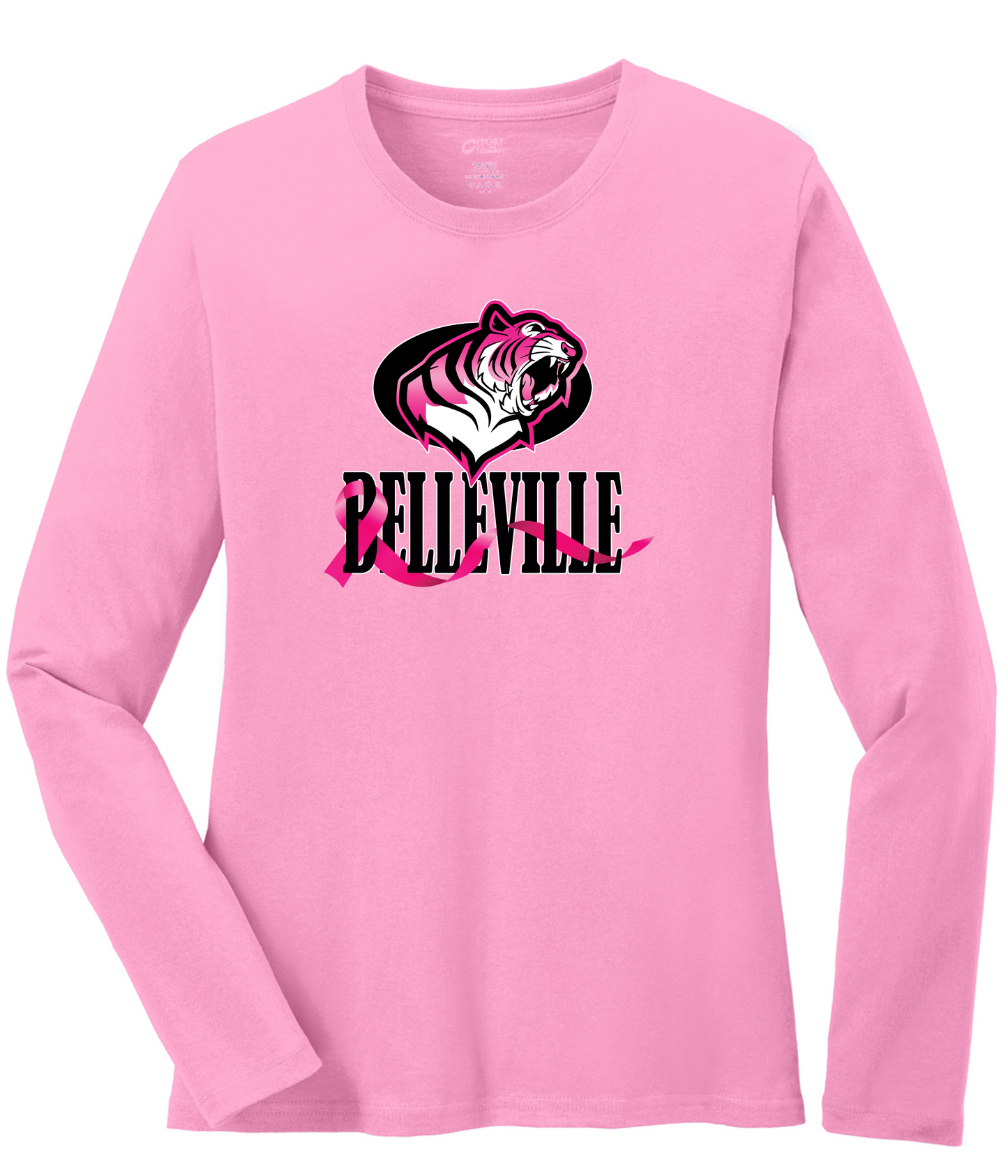 Belleville Tigers Breast Cancer Awareness 50/50 Long Sleeve Tee