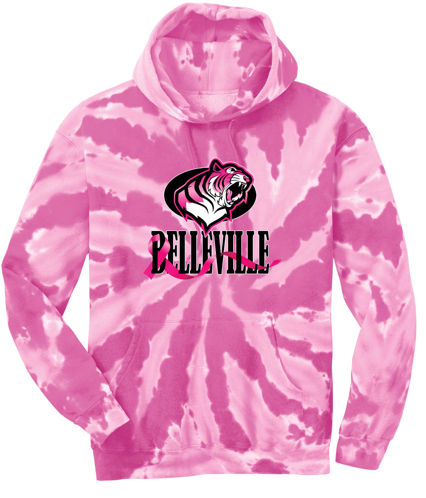 Belleville Tigers Breast Cancer Awareness Tie-Dye Hoodie