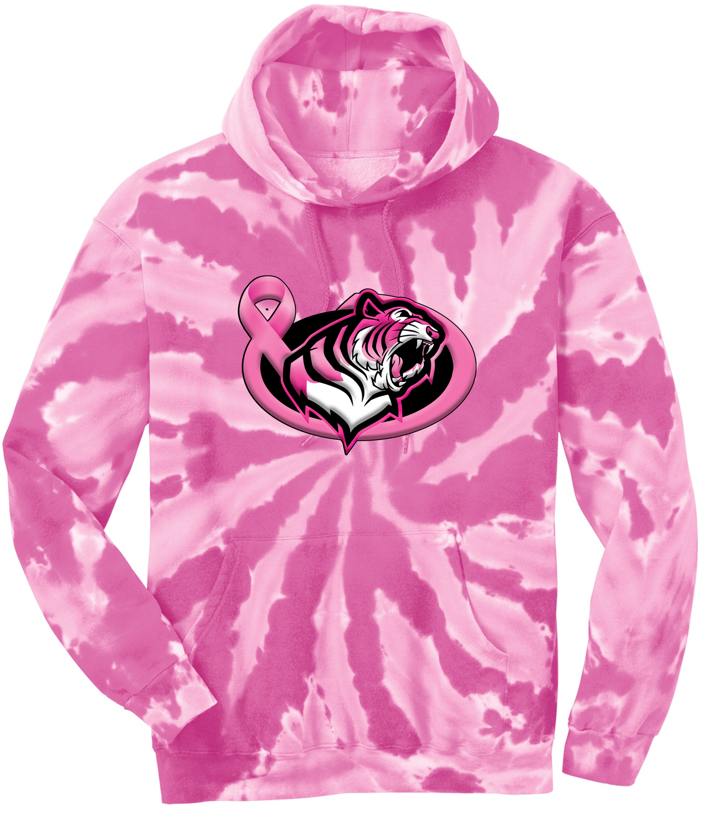 Belleville Tigers Breast Cancer Awareness Tie-Dye Ribbon Hoodie